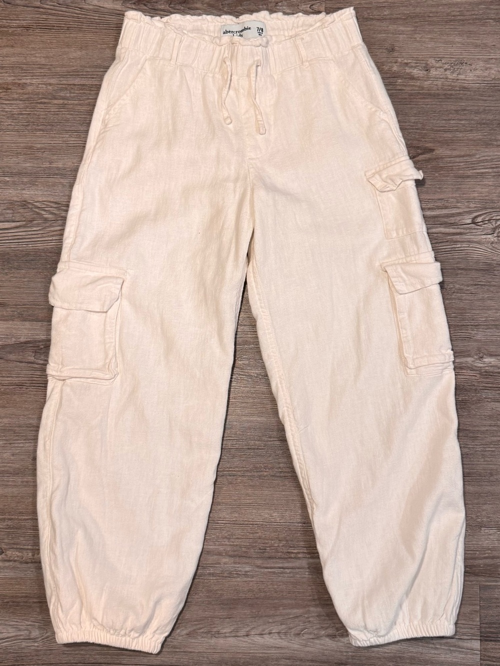 Abercrombie Kids White Linen Blend Cargo Jogger Pants Size 7/8
